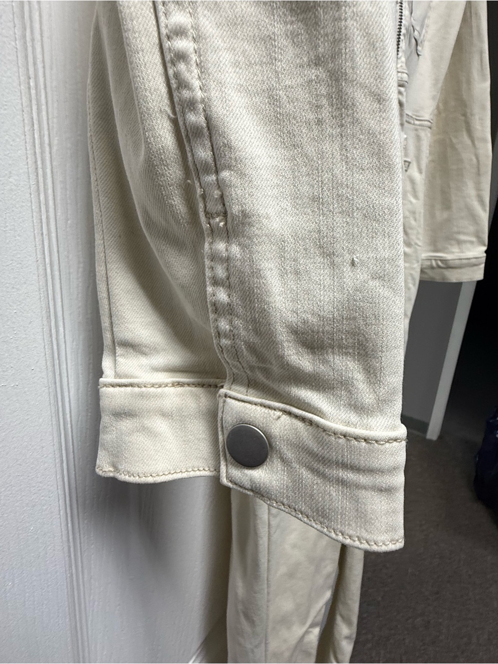 Free People Lennox Denim Cream Zip-Front Slim Utility Jumpsuit - Picture 8 of 9